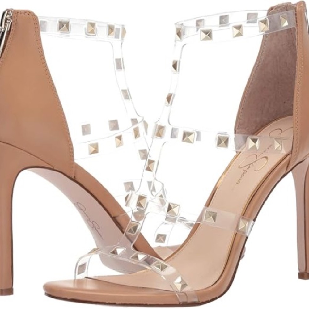 Jessica Simpson Tan and Gold Studded Heels size 10
